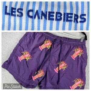 Les Canebiers Swim Shorts Men 3XL 30-32 Purple Lobster Embroidered Swim Trunks